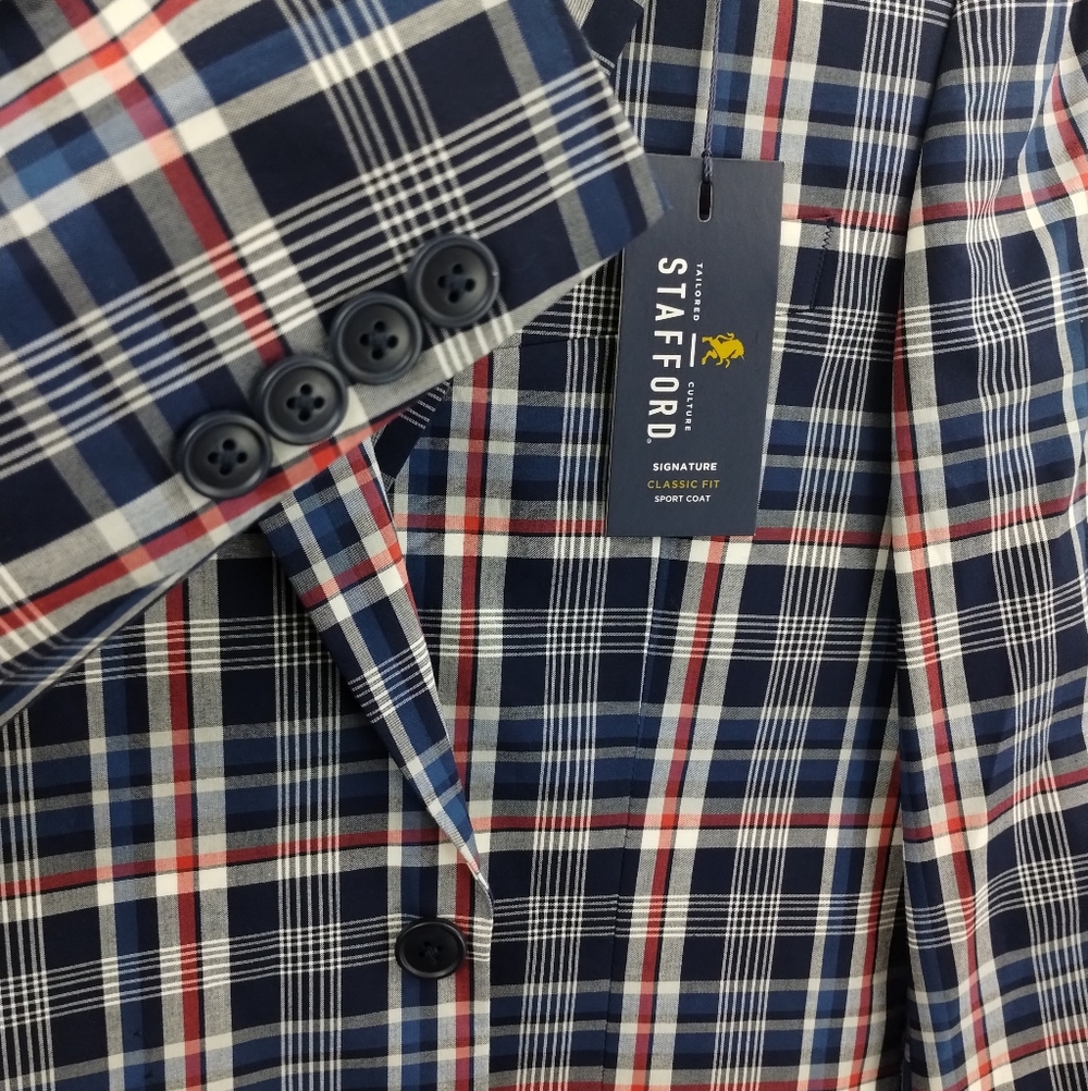 NEW Stafford Mens Blazer Sport Coat Two Button Summer Jacket Size 40R Casual